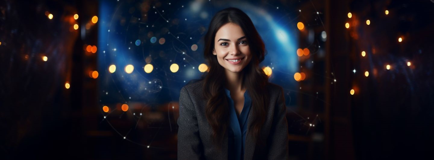 Astrologischer Berater Weiterbildung: eine junge astrologische Beraterin guckt lächelnd in die Kamera