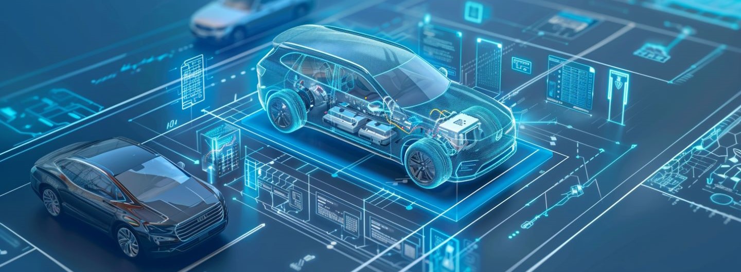 Elektrische und hybride Antriebe Weiterbildung: ein digitales Modell eines Autos mit elektrischen Antrieb