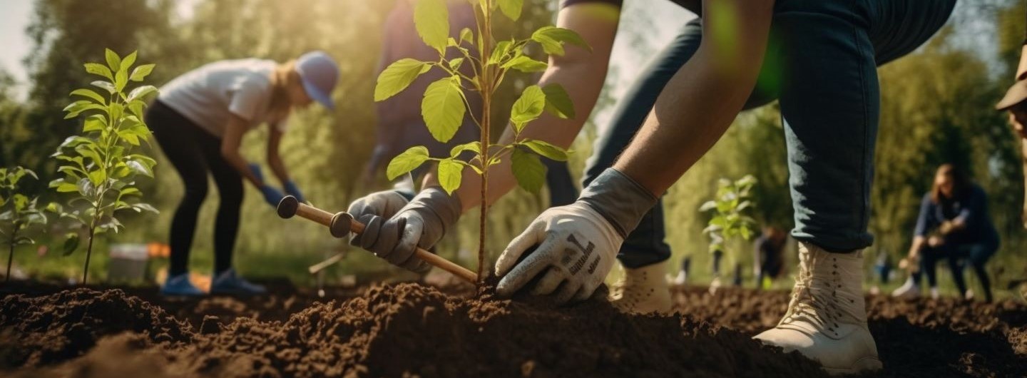 Gartenbau Studium: Gärtner pflanzen neue Bäume im Park