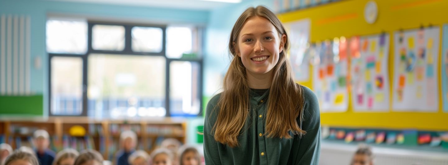 Mathematik-Grundlagen Weiterbildung: ein junge Lehrerin lächelt in die Kamera