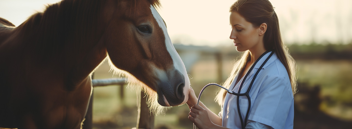 Pferdewirtschaft Studium: Tierärztin untersucht ein Pferd, Medizin und medizinische Versorgung auf einer Ranch