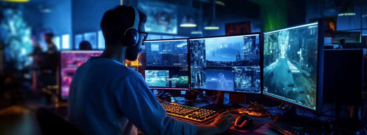 Spieleentwickler Weiterbildung: Ein Spielentwickler sitzt am PC und arbeitet